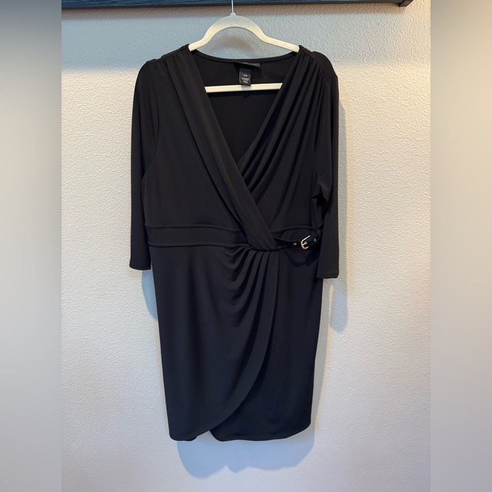 Lane Bryant Faux Wrap V-neck Women’s Black Belted Dress Size 14/16